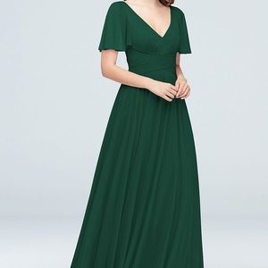 Green Flutter Sleeve Crisscross Bridesmaid Dress